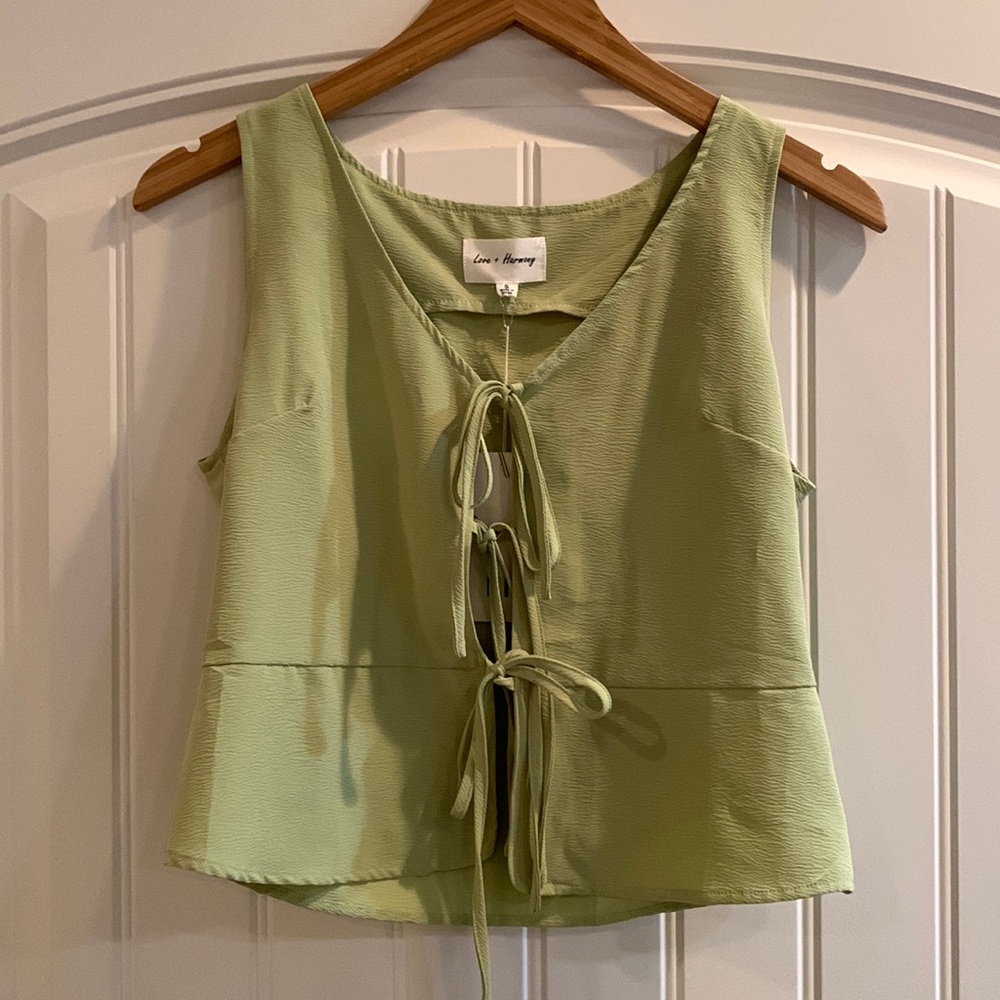 Love + Harmony Tie Front Vest Blouse Size S(Sage Green)